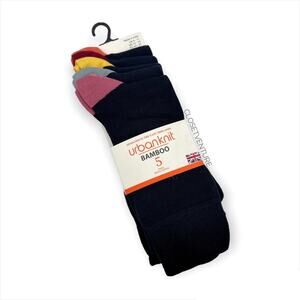 Urban Knit Bamboo Bold Heel & Toe Navy 5 Pairs Ankle Socks Men’s One Size
